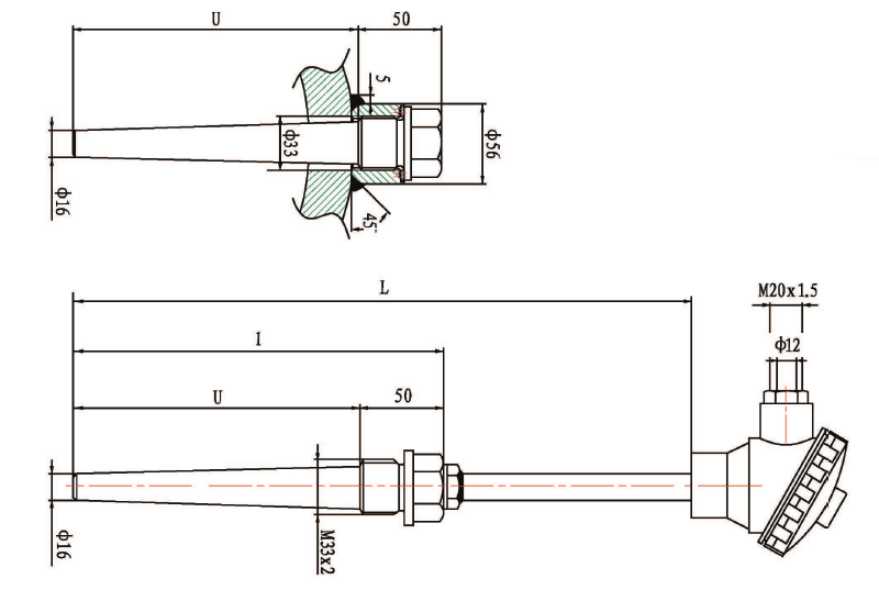 低溫低壓熱電偶結構示意圖