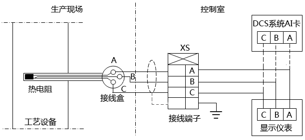 熱電阻三線制測(cè)溫系統(tǒng)回路示意圖