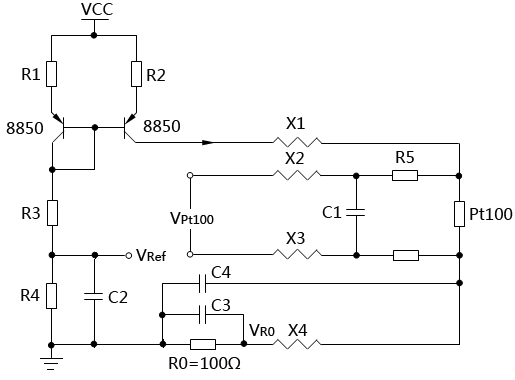 改進(jìn)的四線制Pt100恒流源驅(qū)動(dòng)溫度測量電路原理圖