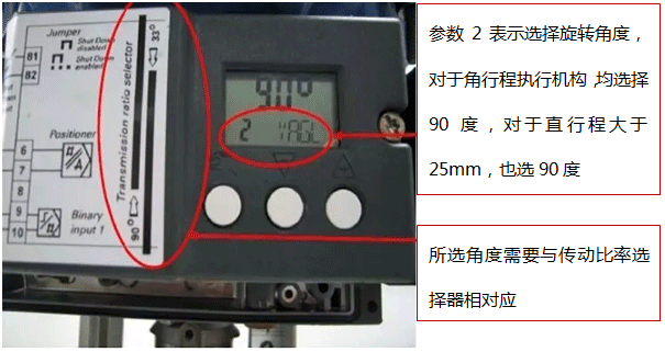 SIPART PS2選擇執(zhí)行機構(gòu)旋轉(zhuǎn)角度的參數(shù)界面