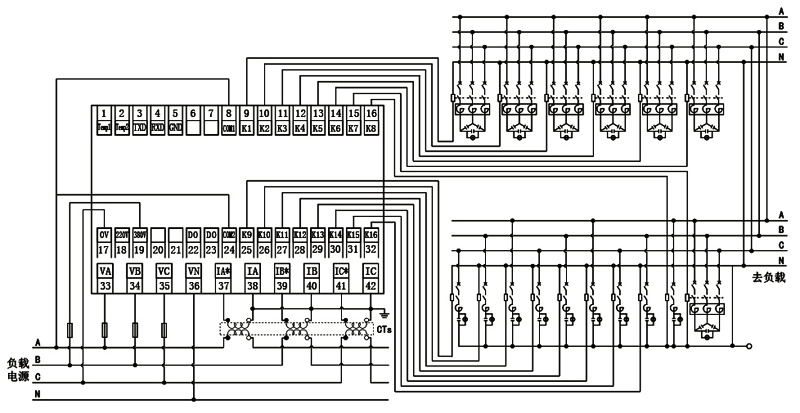 低壓無功功率自動補(bǔ)償控制器接線圖