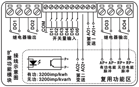 SWP-ELC多功能網絡電力儀表擴展模塊端子圖 SWP-ELC多功能網絡電力儀表擴展模塊端子圖